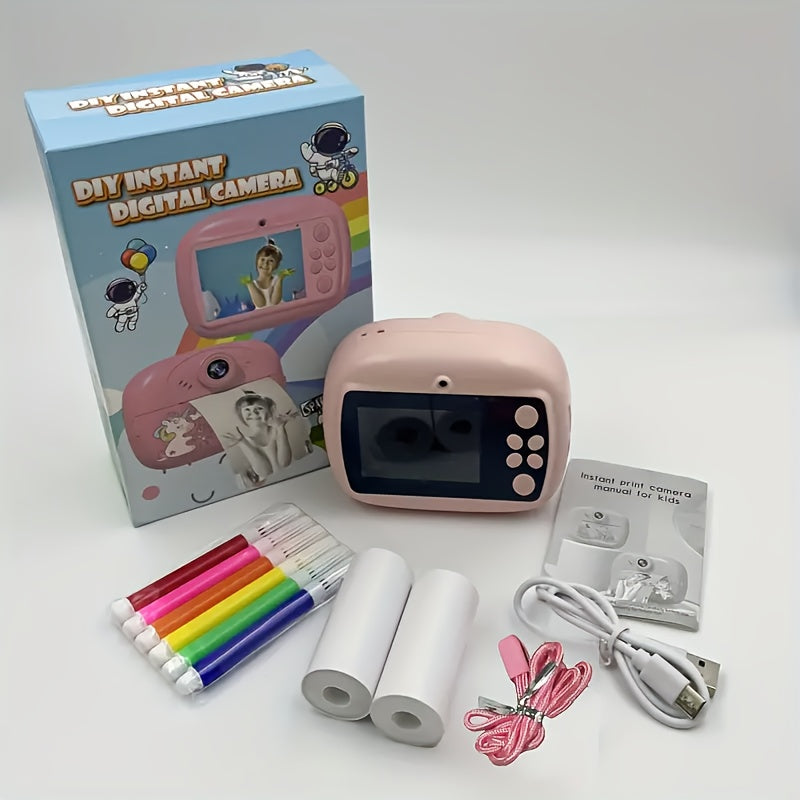 Youth HD Dual-Camera Digital Toy - DIY Photo & Video, Games, Print Mode - Pink/Blue, USB Rechargeable