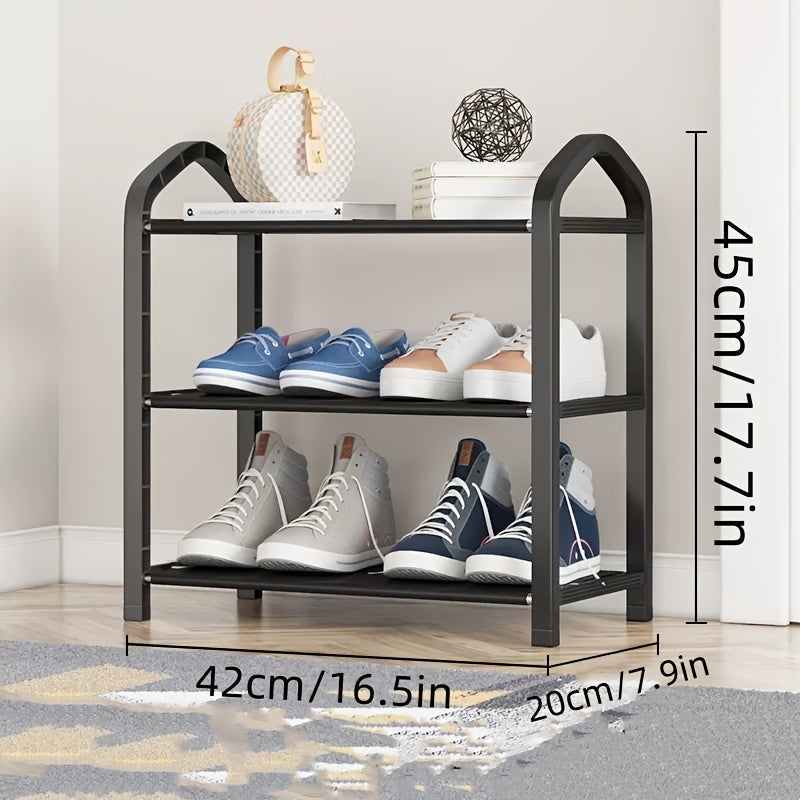 Black 3-Tier Stackable Shoe Rack, Plastic Free-Standing Organizer for Living Room, Floor Mount Shoe Shelf without Wooden Materials - No Electricity or Battery Required