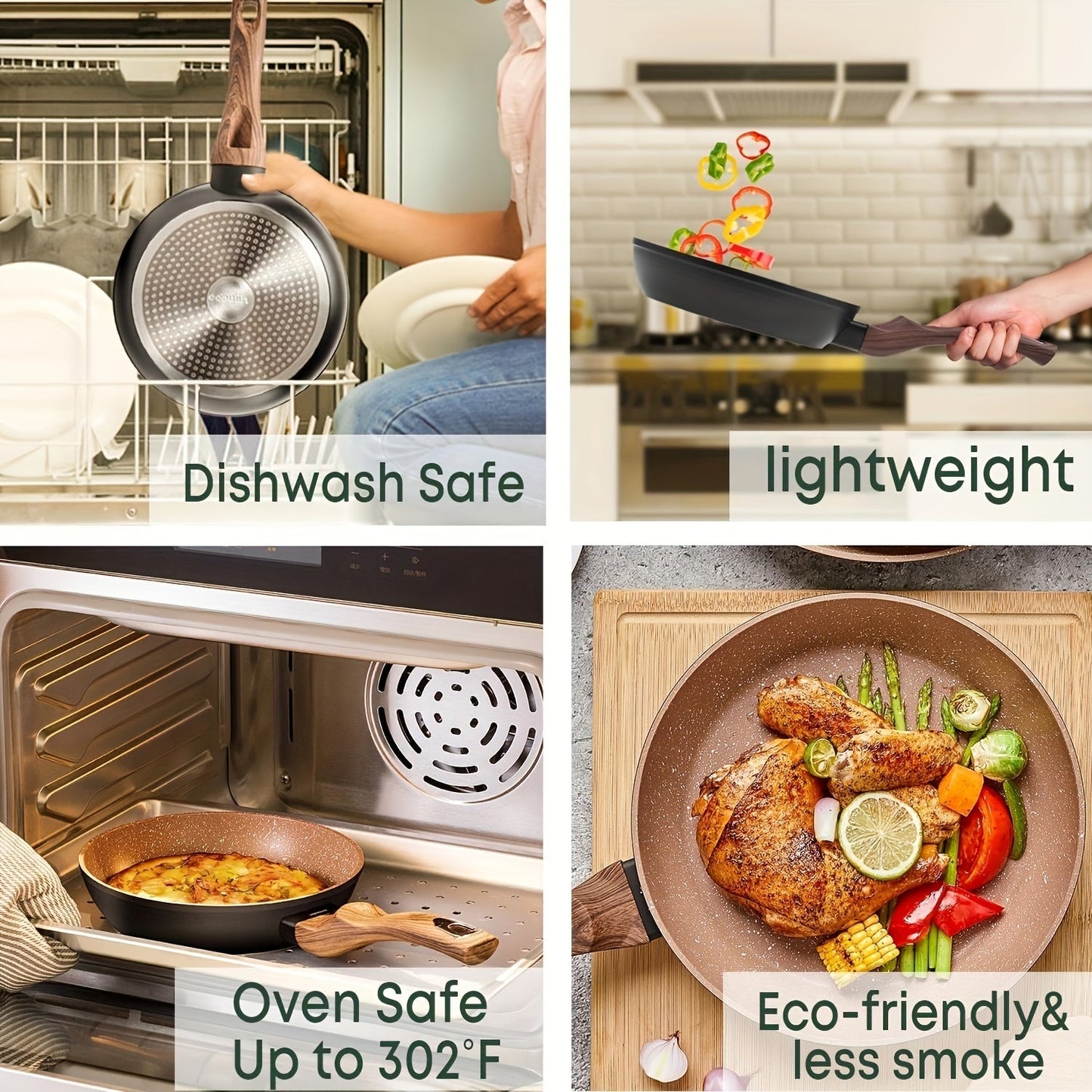 Ecowin Non-Stick Cookware Set with Lids - Includes 6 Pieces of Scratch-Resistant Aluminum Pots & Pans for All Stovetops. Set includes Milk Pot, Soup Pan, Wok, and More! Easy to Clean, Even Heat Distribution, and Versatile Cooking Options Available.