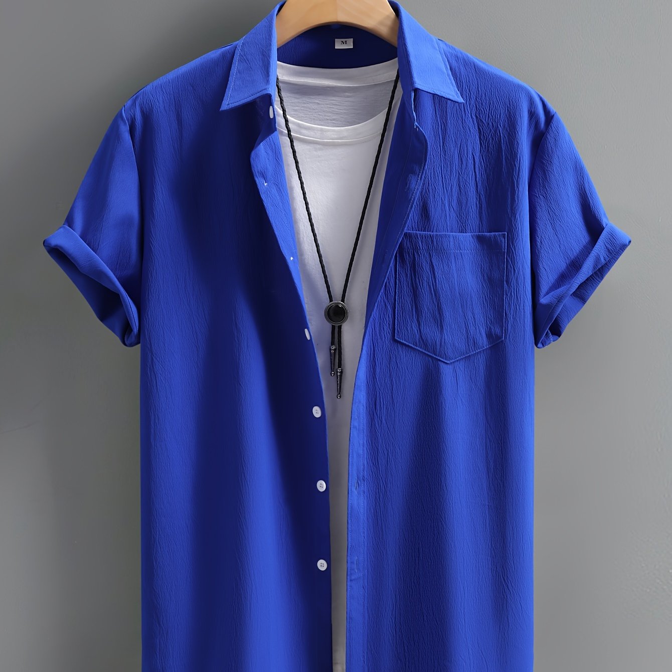 Men's plus size summer shirt, casual style with washed wrinkles effect.