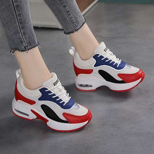 Women's ColorBlock Height-Increasing Sneakers, Breathable and Comfortable Casual Athletic Shoes with Shock Absorption.