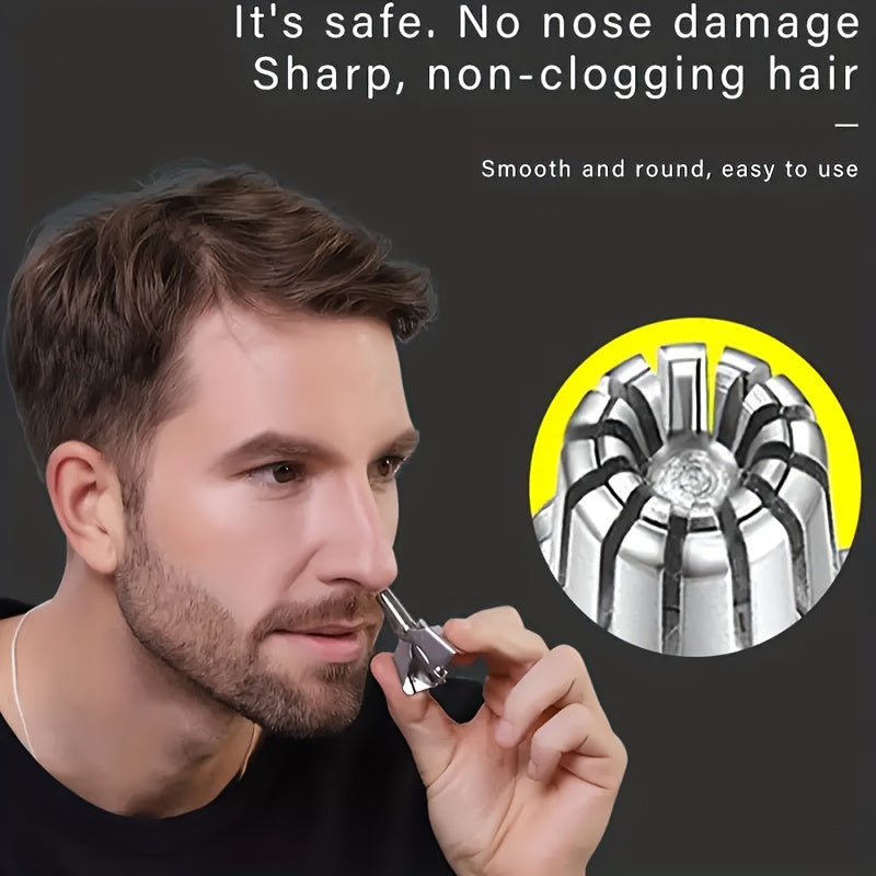 Stainless steel nose hair trimmer for precise, safe trimming. Washable and portable design suitable for both men and women. Ideal for outdoor grooming.