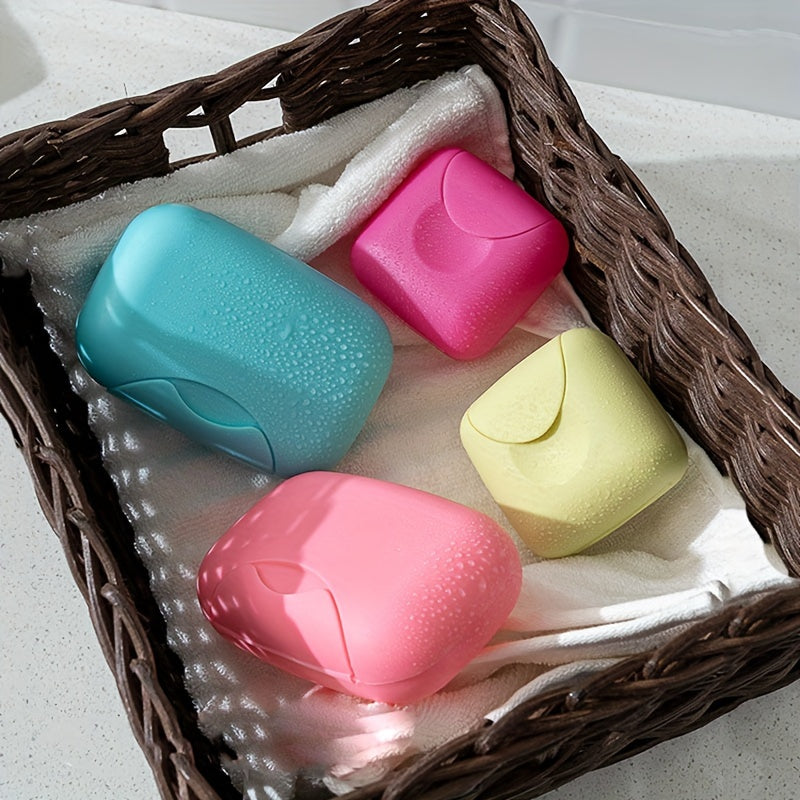 Plastic soap box with lid for travel, camping, or gym use. Waterproof and portable. Perfect for storing soap on the go.