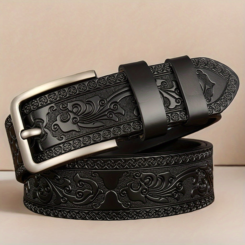 Stylish men's leather belt with alloy buckle, perfect for business and casual wear, made with genuine leather and alloy. Great gift idea for Father's Day and Valentine's Day.