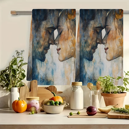 Set of 2 Ultra Soft Kitchen Towels with "Whispered Affection" Artistic Design, Exceptionally Absorbent and Machine Washable Dish Hand Towels, Size 40.64x60.96 cm - Ideal for Holiday Decor and Drying Dishes