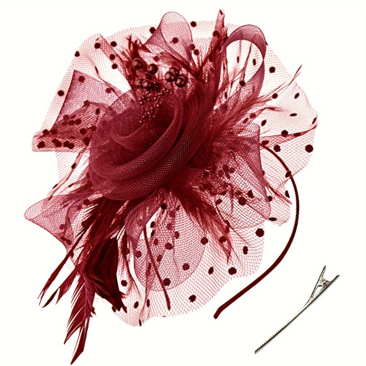 Women's Vintage Fascinator Hair Clip with Mesh Veil, Artificial Feather Flower, Perfect for Parties, Clubs, Weddings, and Church Events. Retro Style and a Great Mother's Day Gift Option.