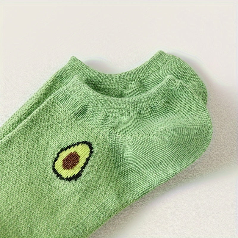 5 pairs of avocado print ankle socks for women, soft and lightweight.