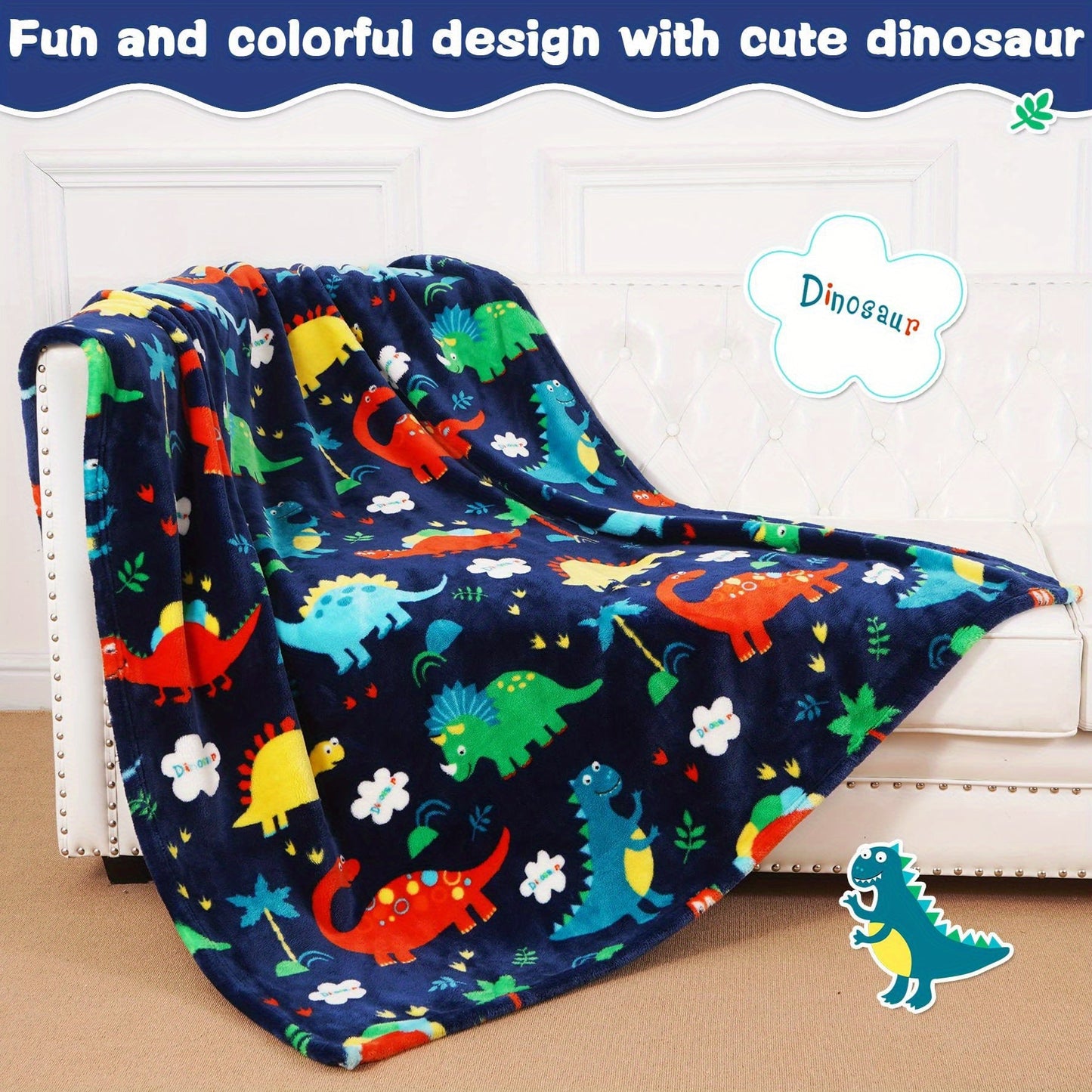 Soft and warm dinosaur blanket designed for babies, suitable for crib, stroller, travel, and bed use. Lightweight and cozy fleece throw ideal for both boys and girls.