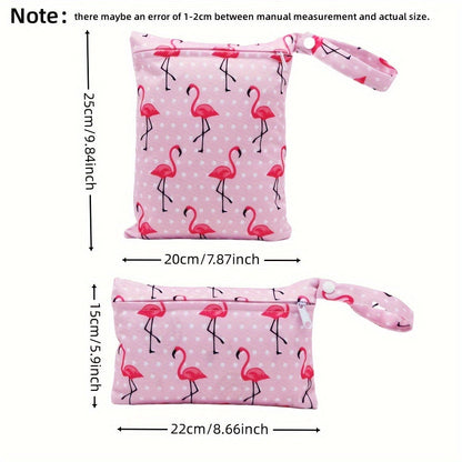 The Asenappy Set of 2 Wet Dry Bags features a trendy Flamingo Print design. These waterproof reusable bags are perfect for storing diapers and laundry but can also be used as a travel organizer for swimsuits, cosmetics, toys, and more. Suitable for ages