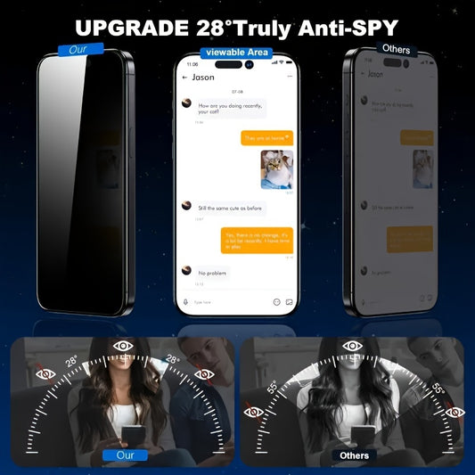 Privacy screen protectors for iPhone 11-16 Pro Max and Plus models with anti-spy function.