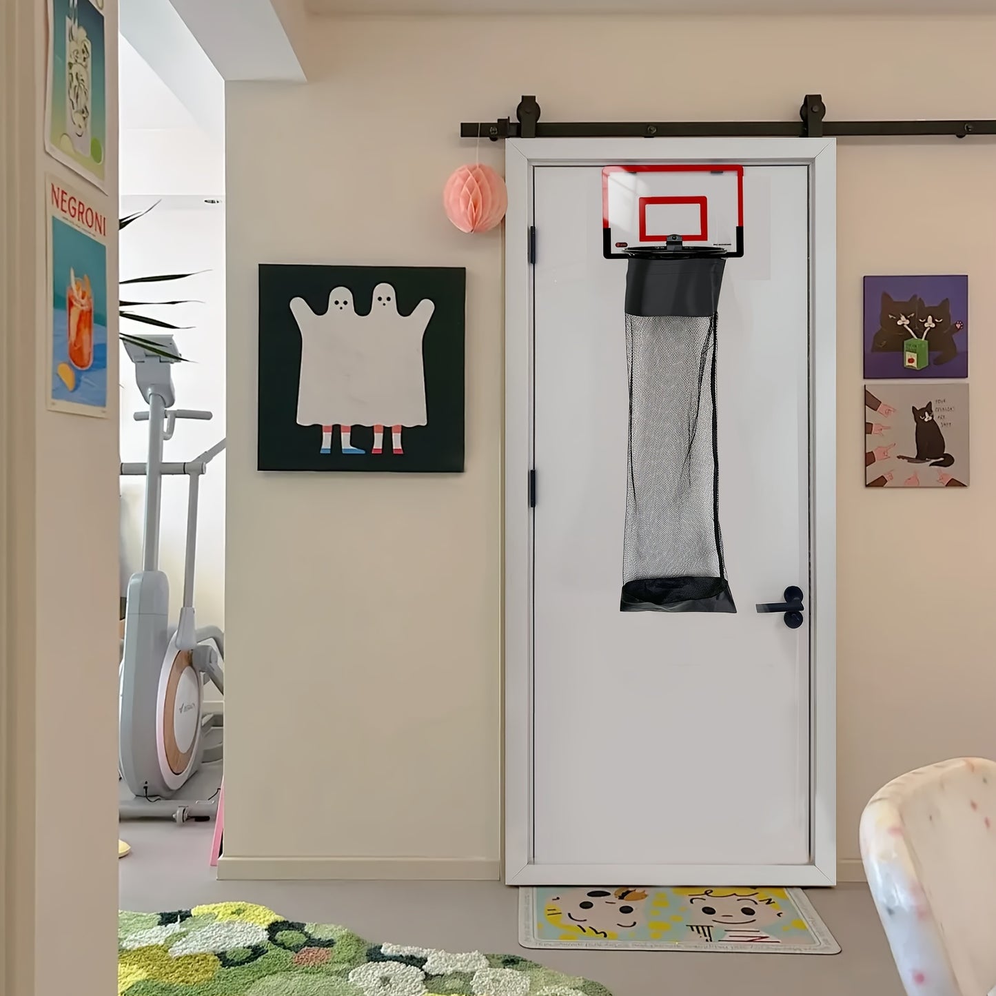 Basketball storage basket for hanging on door or organizing laundry in boys and girls' bedrooms, dorms, or as a fun teenager gift.