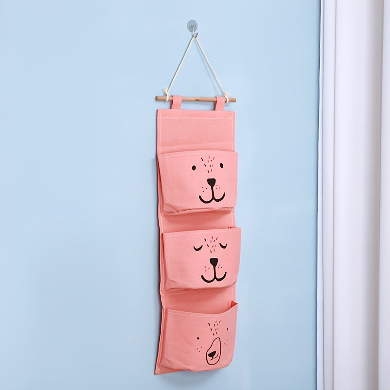 1pc Foldable Hanging Storage Organizer with Cartoon Bear Design, Wall-Mounted Multi-Pocket Bag for Bedroom, Entryway, and Stroller, suitable for Teens and Adults.