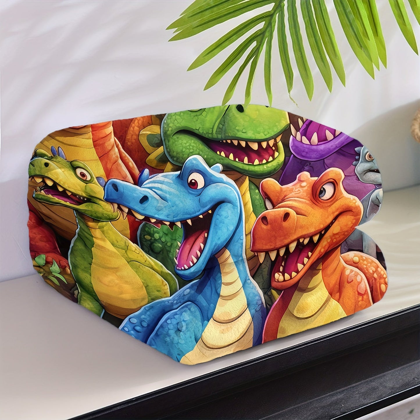 High-definition digital print flannel throw blanket featuring adorable smiling dinosaurs, with a contemporary animal theme. Perfect for all seasons, this cozy knitted thermo-regulating cover is made of 100% polyester lightweight fabric. Ideal for napping