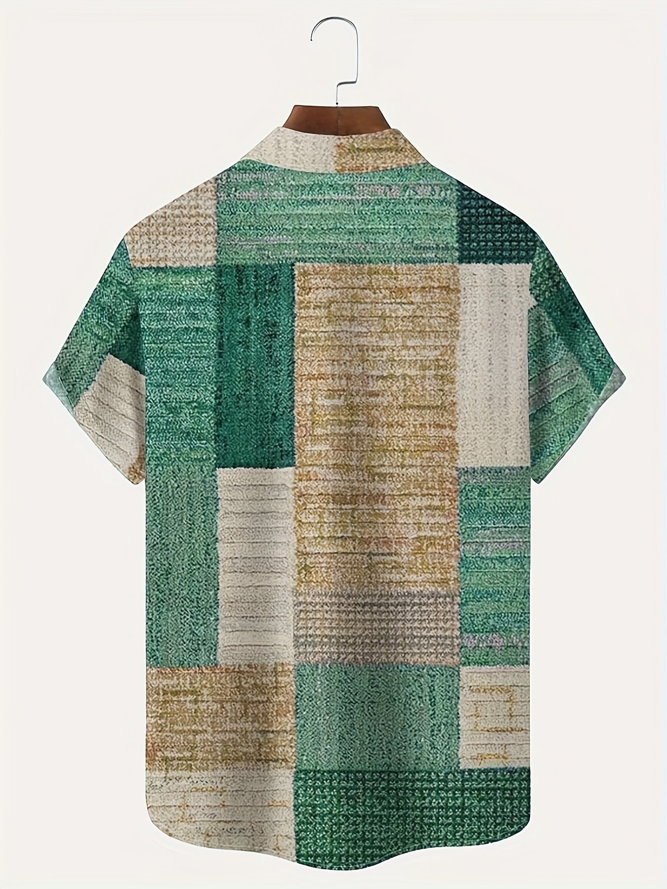 Retro Style Plus Size Men's Shirt with Geometric Print, Short Sleeves - Perfect for Summer