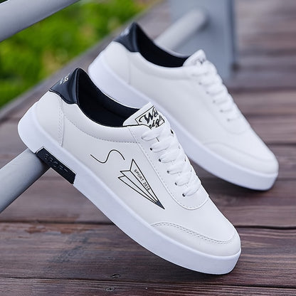 Men's fashion skateboard shoes with paper airplane pattern, low-top lace-up sneakers, comfortable non-slip sole, faux upper, fabric lining, round toe for outdoor activities all year round.