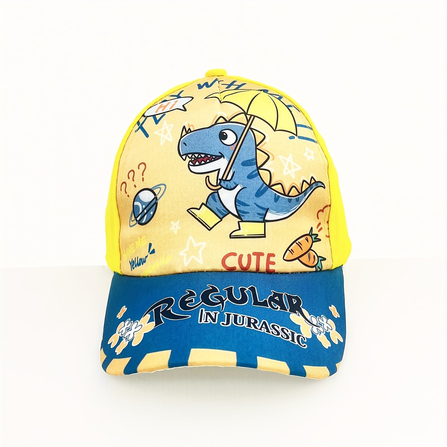 Adjustable cartoon dinosaur print baseball cap for boys and girls.