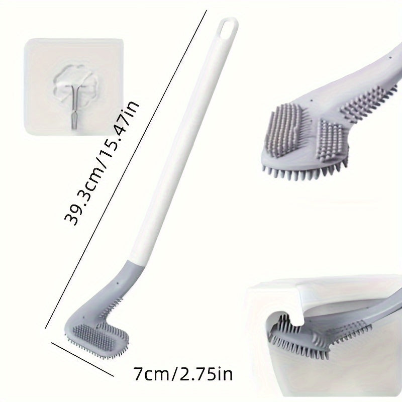 Вращающаяся силиконовая туалетная щетка с длинной ручкой, настенный дизайн. Средняя жесткость, портативная и не требует электричества.