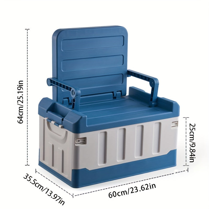 Foldable car storage box with large capacity for clothing, toys, and camping essentials, suitable for various vehicle models and outdoor use. Can also be used as a fishing box for car