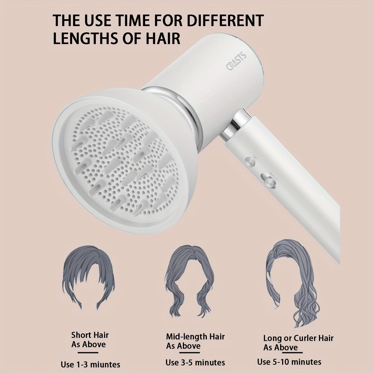 Quiet electric hair dryer with strong wind and gentle negative ion hair care.