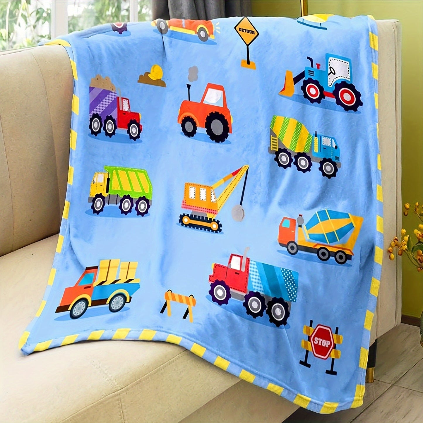 Building Boys and Girls Lightweight Blanket - This cute and soft Small Truck Car Blanket is perfect for keeping your little one cozy. Featuring a comfortable flannel edge and velvet blue throw blanket measuring 40x50 inches, it makes a lovely gift.