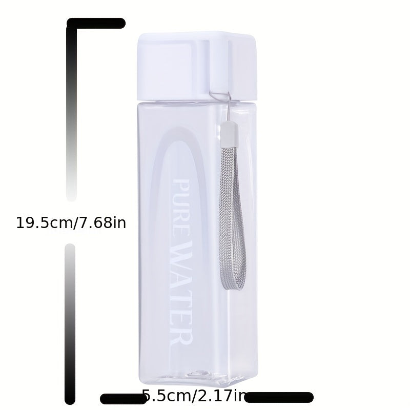 500ml leak-proof and heat-resistant square water bottle, durable plastic with carry strap, ideal for camping, hiking, and outdoor activities in white. Perfect camping accessory.