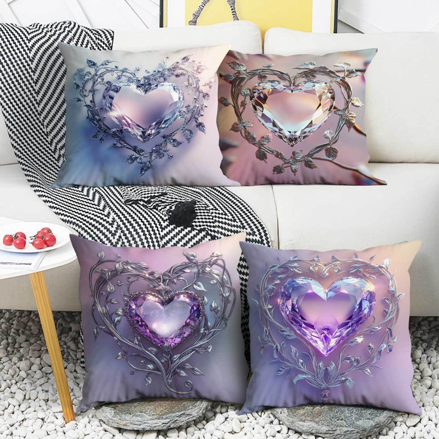 Four-piece set of Ice Crystal Love Four-leaf Clover pillowcases, coreless and comfortable. Perfect for use in the office, bedroom, balcony, car, sofa, or courtyard.