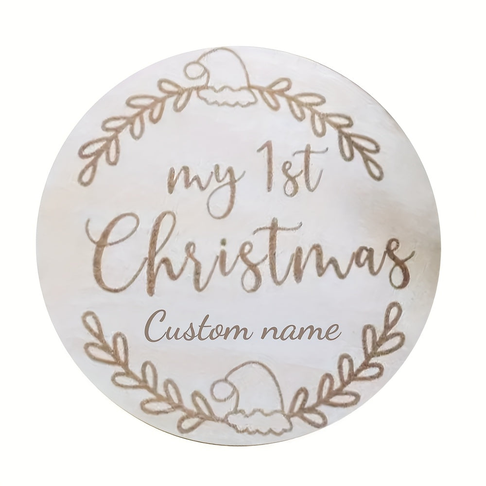 Custom Engraved Wooden Milestone Sign for Baby's First Christmas, Personalized Name Announcement, Round Holiday Keepsake, Photography Prop for Newborns - 1 Piece