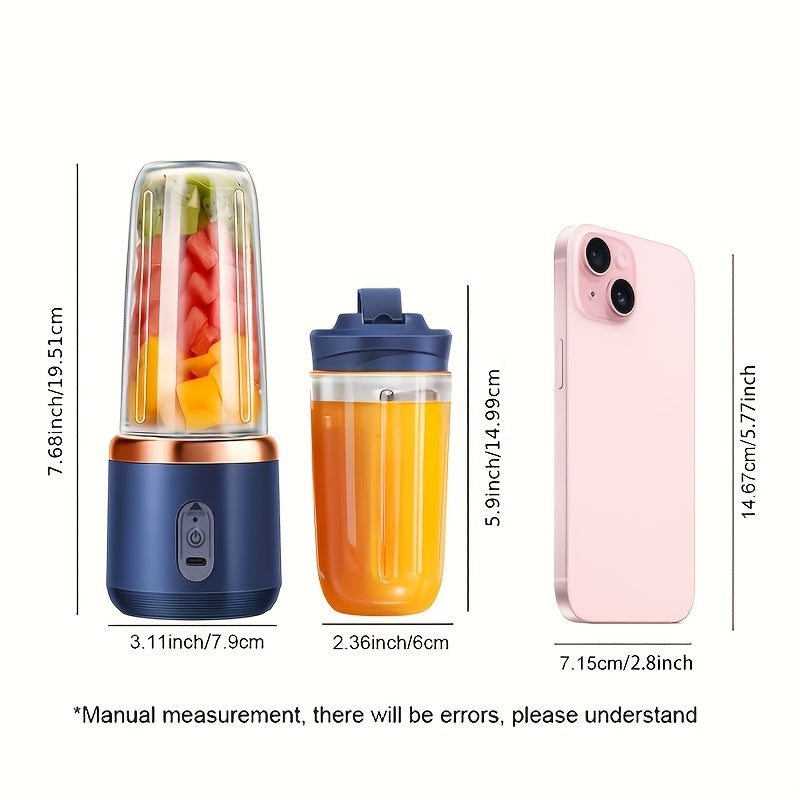 Small, portable juicer cup with 40W power. Can squeeze fruit, mix food, crush ice. Multi-function product.