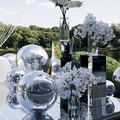 Set of 5 silvery mirror aluminum film balloons for parties and weddings, ideal for decoration.