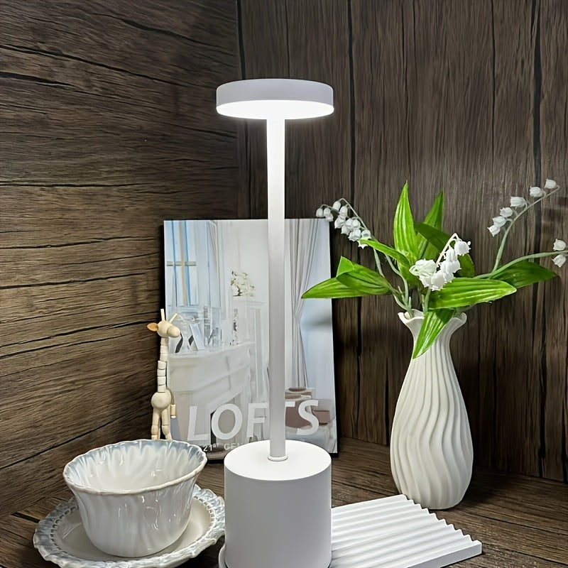 Contemporary touch control table lamp with adjustable LED lighting and rechargeable night light in 3 colors, perfect for adding ambiance to any room.