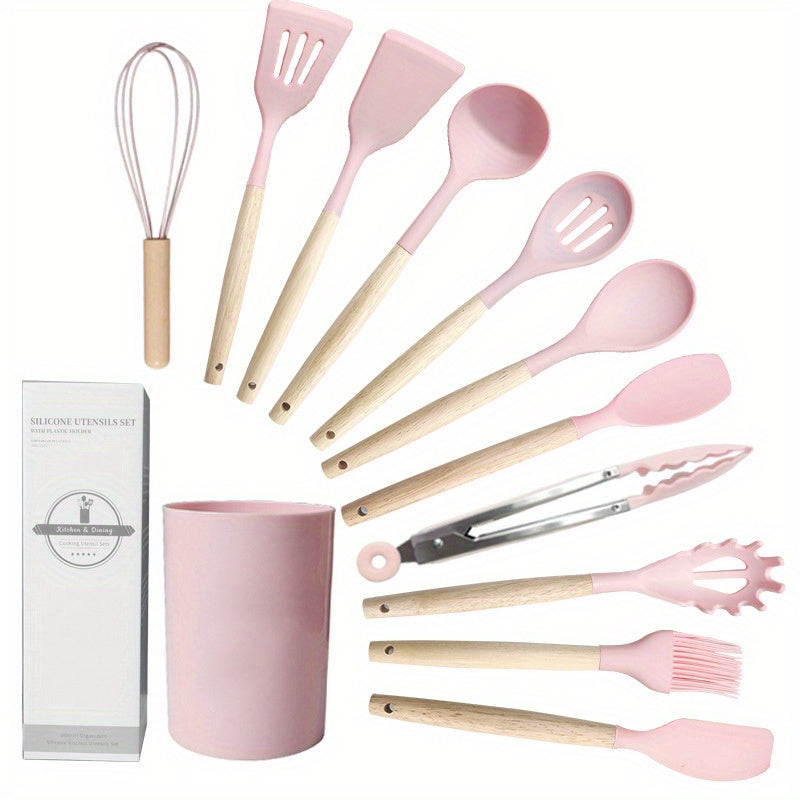 Silicone Kitchen Utensil Set with 12 Pieces - Non-Stick, Food Grade Cooking Tools Including Spatulas & Soup Spoon for Home and Restaurant Use