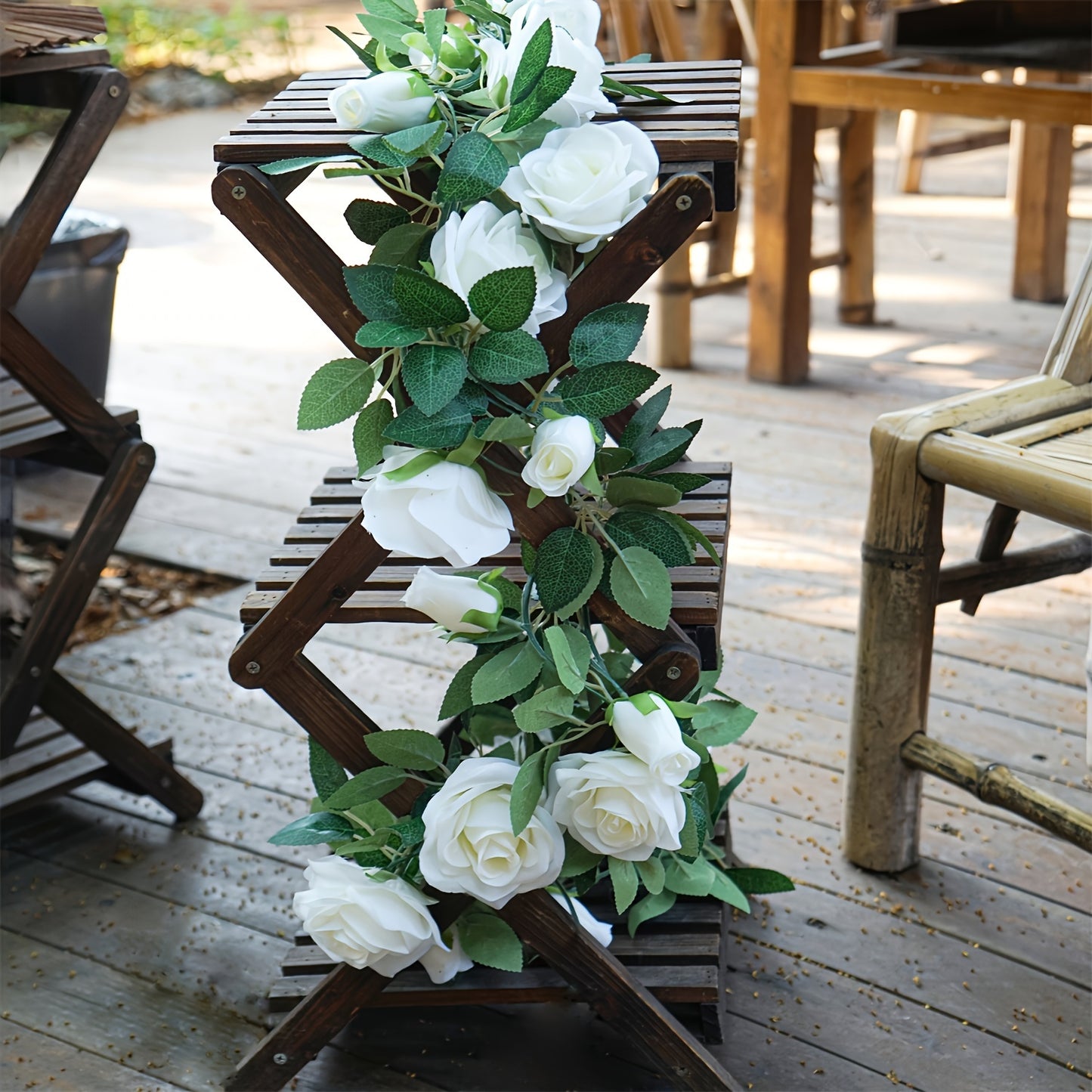 6 meter White Rose Artificial Garland for Various Occasions including Weddings, Gardens, and Christmas Décor.