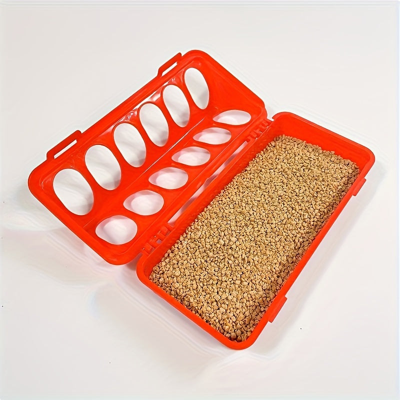 Rutin chicken feeder with anti-spray trough and 12-hole design for various birds.