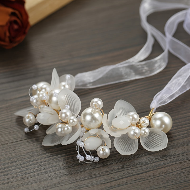 Romantic Floral Bridal Headband with Faux Pearls and Beads - Perfect for Weddings, Princess Birthdays, and Parties