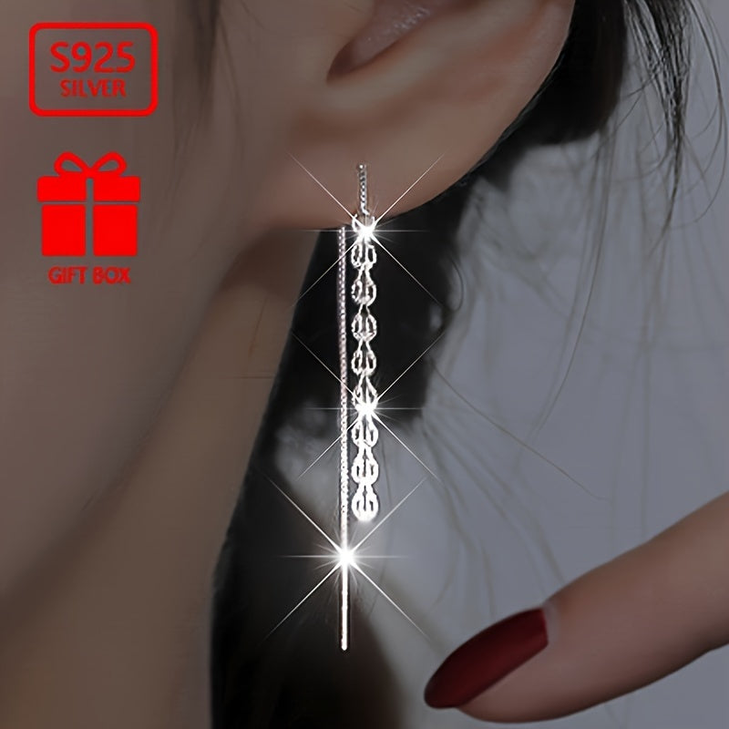 These elegant earrings are perfect for women, with a total weight of approximately 0.8g and made of high-quality 925 sterling silver. They feature long chain tassel Phoenix tail pendants, ideal for daily outings, activities, gatherings, and everyday wear.