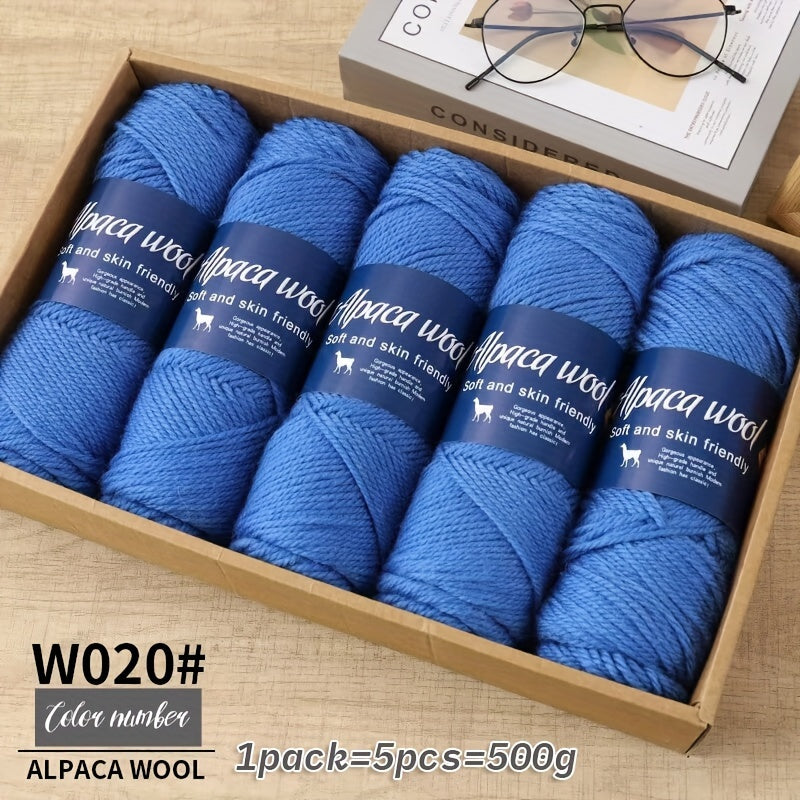 Jiuweidiawang Alpaca Wool Yarn Bundle - 95% Alpaca, 5% Polyester, Multicolor Yarn Pack for Knitting/Crocheting, 100g/Ball, 5 Balls (490g total), Ideal for Winter Crafts, Sweaters, Shawls