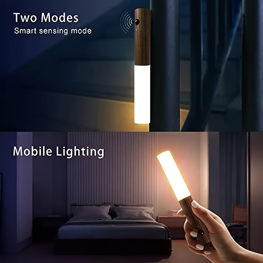 Modern striped design portable LED night light with motion sensor, rechargeable battery, and easy wall mount - perfect for office use.