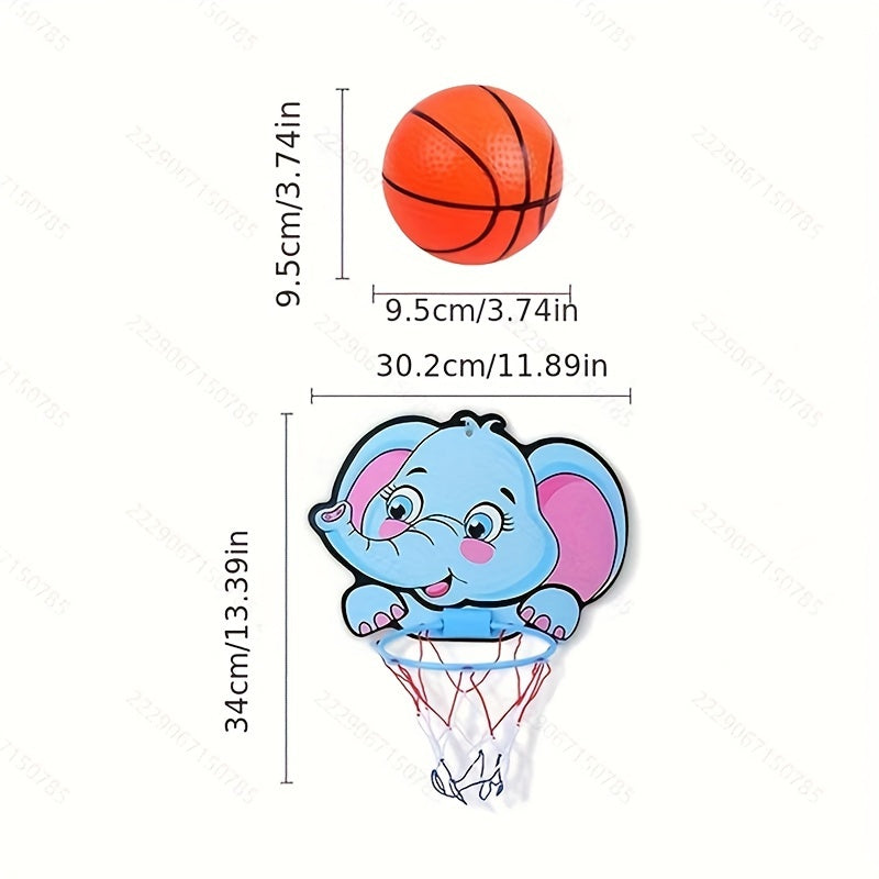 Children's cartoon animal basketball hoop - easy to install without drilling for indoor or outdoor play.