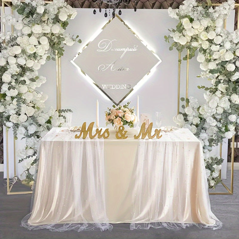 Enhance the ambiance of your special events with our Romantic Pearl Lace Table Runner. Perfect for weddings, bridal showers, and more, this elegant decoration is crafted from embroidered sheer chiffon tulle that is wrinkle-free for a luxurious look.