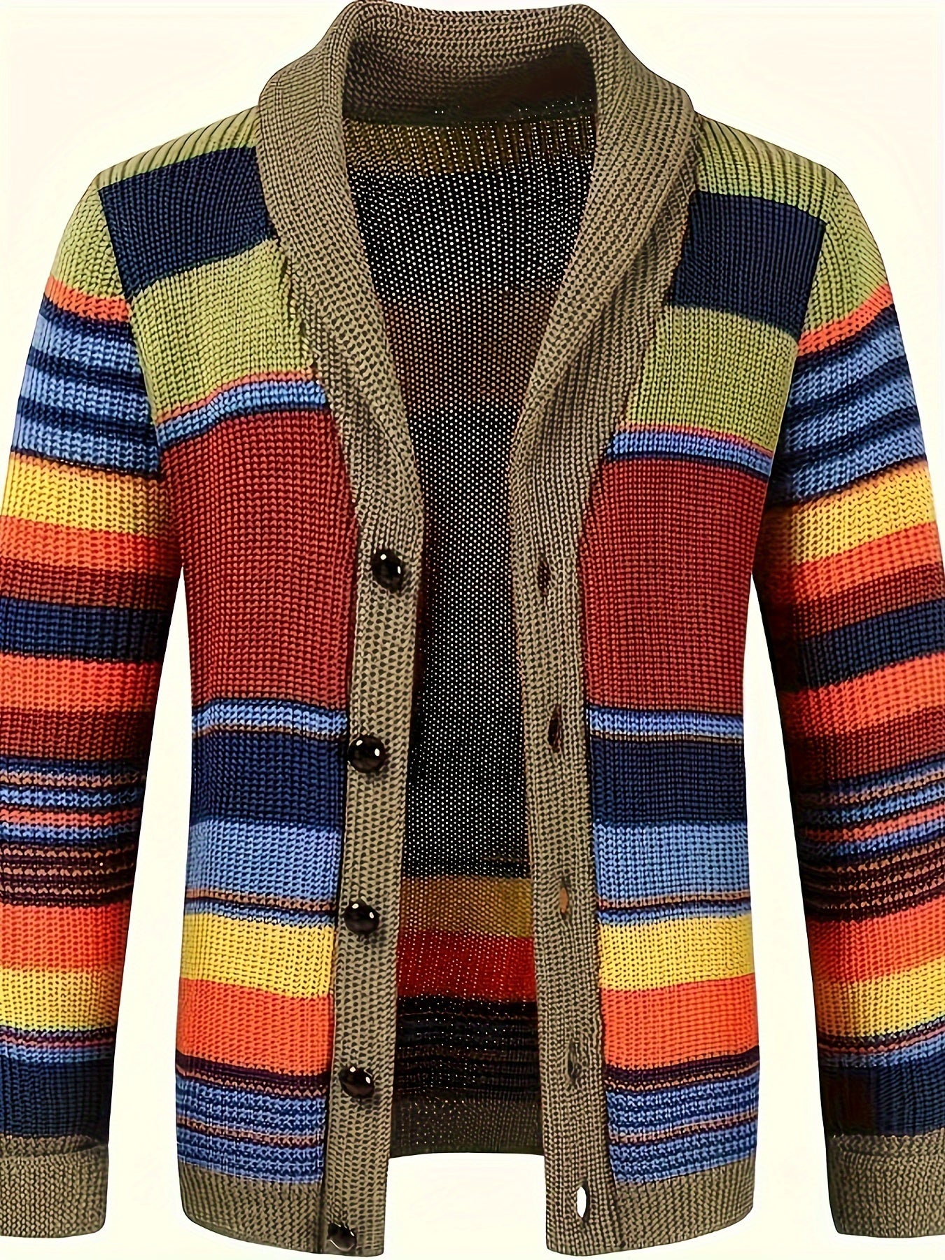 Men's plus size contrast color knit cardigan for all seasons.