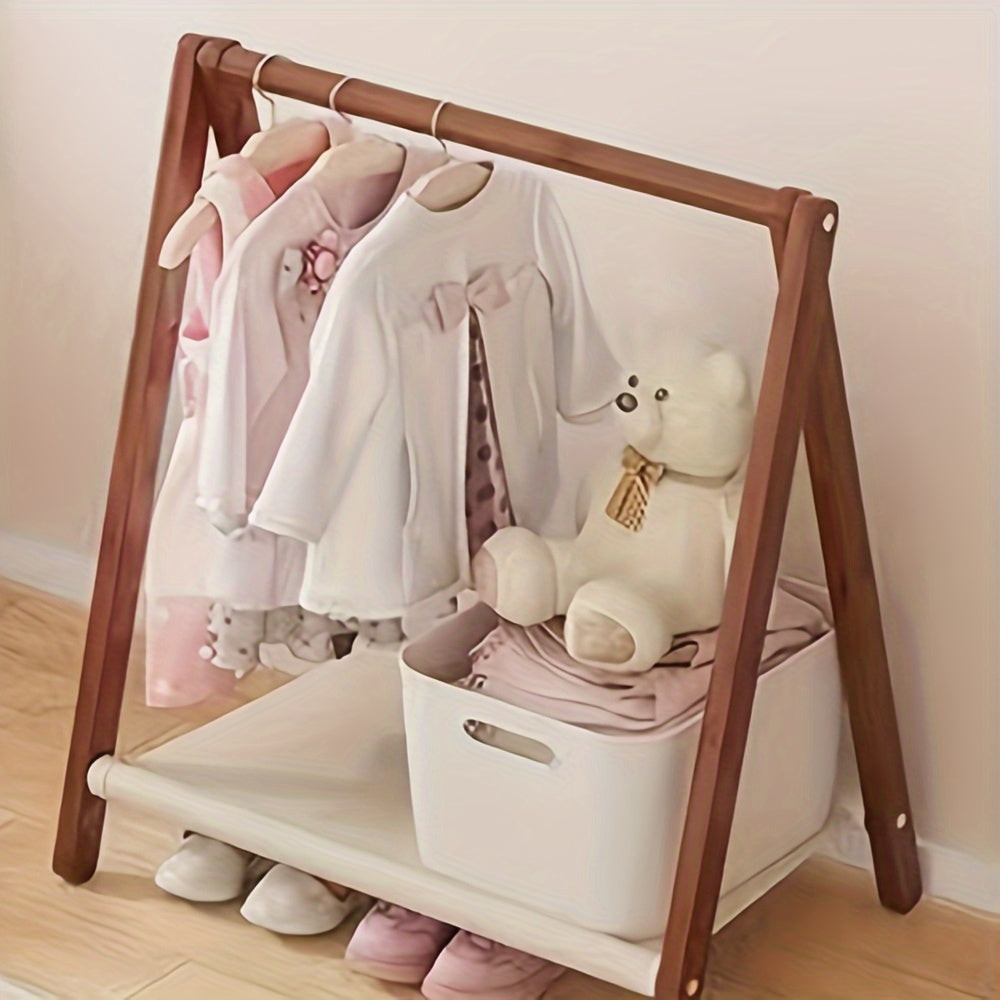 Freestanding wooden organizer for entryway with multiple hangers, ideal for small spaces. Features shoe storage and natural wood finish.