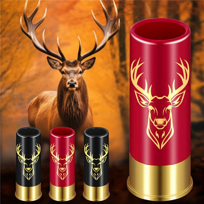 4 Elk Head Pattern Shot Cups, Bullet Shaped Shot Glass for Bars, Clubs, Restaurants, or Home use.