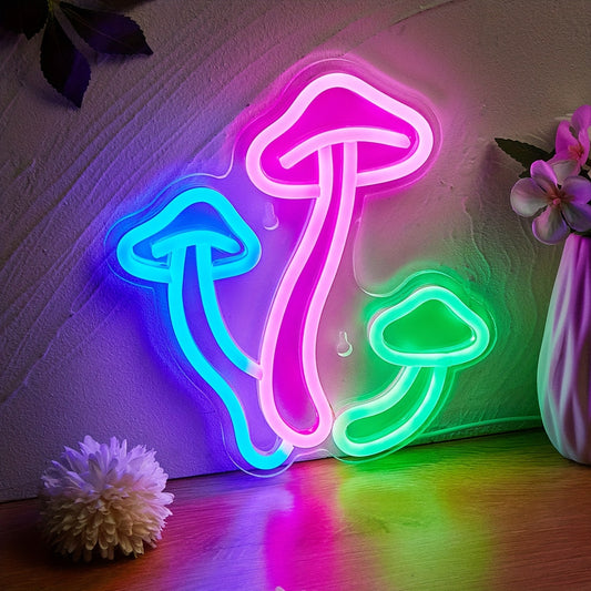 Mushroom-shaped LED neon light for bedroom wall decor, parties, weddings, and holidays. Powered by USB.