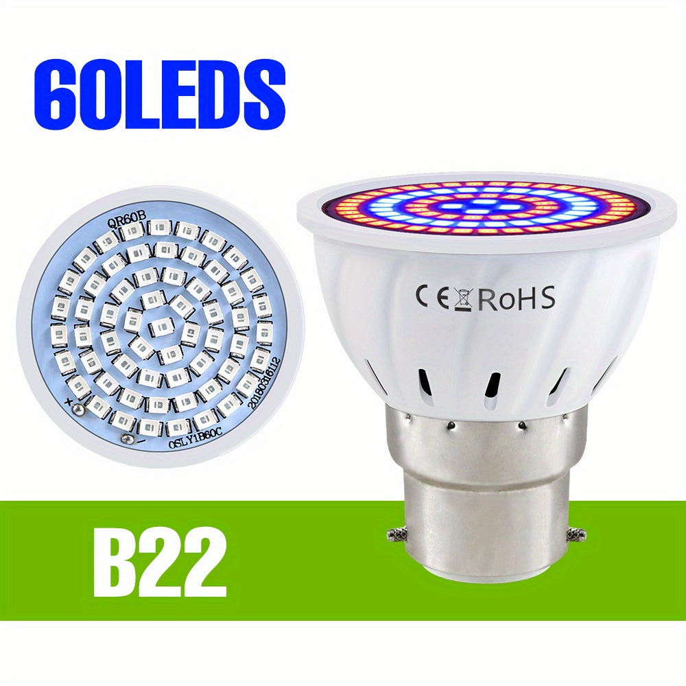 E27 LED Grow Light Bulb for Indoor Plants, Full Spectrum Hydroponic Lamp with 48/60 SMD2835 LEDs, Suitable for Greenhouse Tent Gardening.