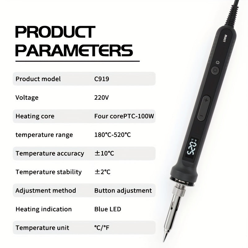 4pcs Soldering Iron Set with LCD Display, adjustable temperature 180 to 520°C, fast heating, suitable for DIY repair work. Kit includes welding wire and stand.