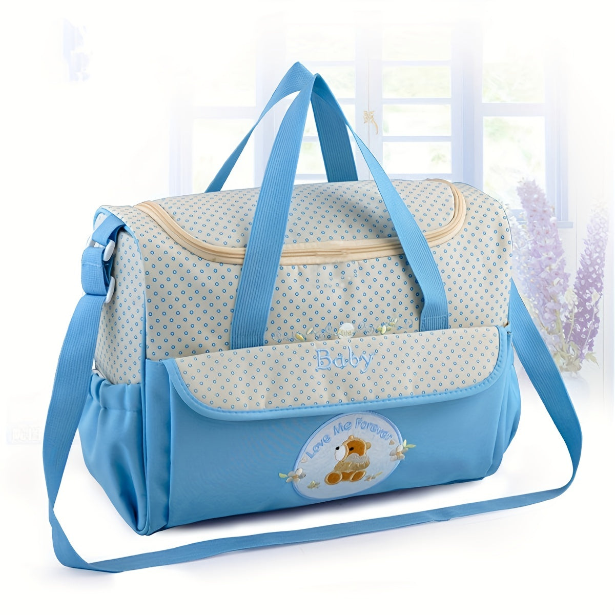 5-piece Mommy Bag Set including a Large Bag, Small Bag, Bottle Cover, Milk Powder Bag, and Diaper Pad. This multi-functional set features a large-capacity shoulder bag with a slant cross design, perfect for moms on-the-go with baby essentials.