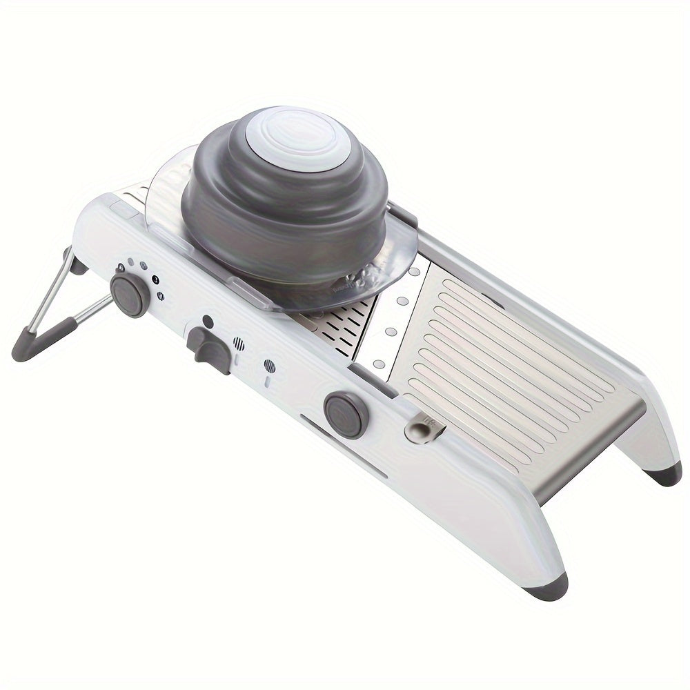 Versatile Food Preparation Accessory: Manual Mandoline Slicer with Stainless Steel Blades and PC Body for Slicing, Dicing, and Chopping Various Vegetables in the Kitchen