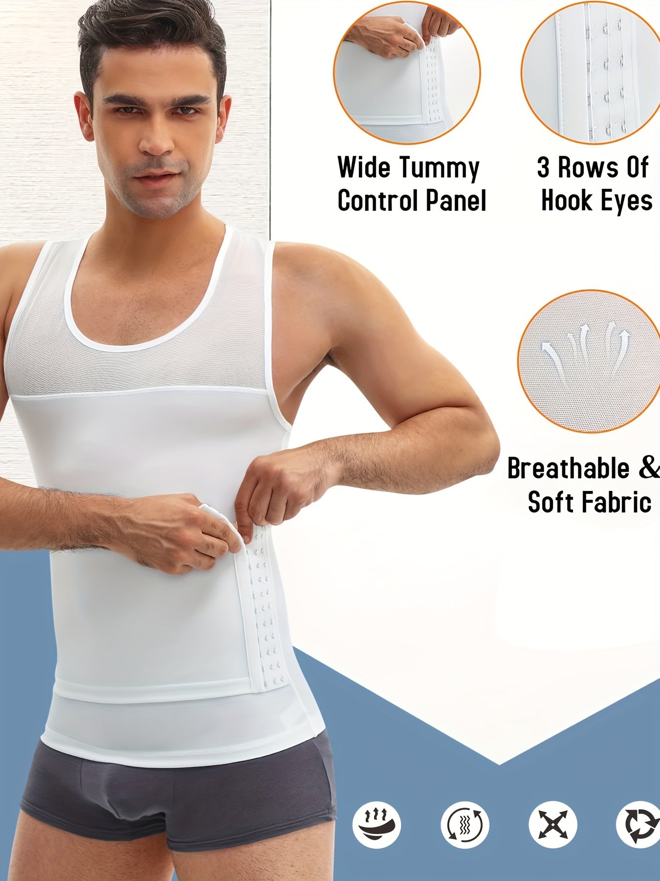 Men's body shaper tank with back support.