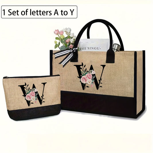 Stylish 2-piece canvas tote and makeup bag set - great for weddings, birthdays, beach, and school. The perfect gift for women, moms, teachers, friends, and bridesmaids.