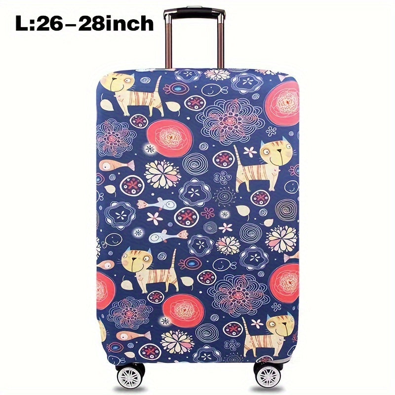 Cartoon patterned elastic luggage cover for travel suitcase or trolley duffle case.